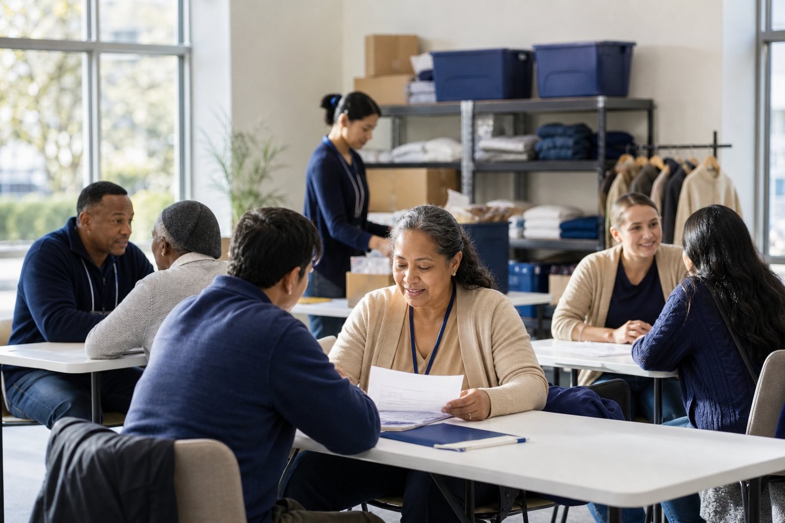 Volunteers learning in a community resource center